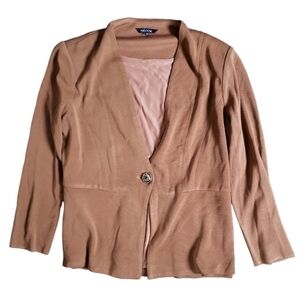 Misook Brown Padded Shoulders Cardigan Jacket Size L